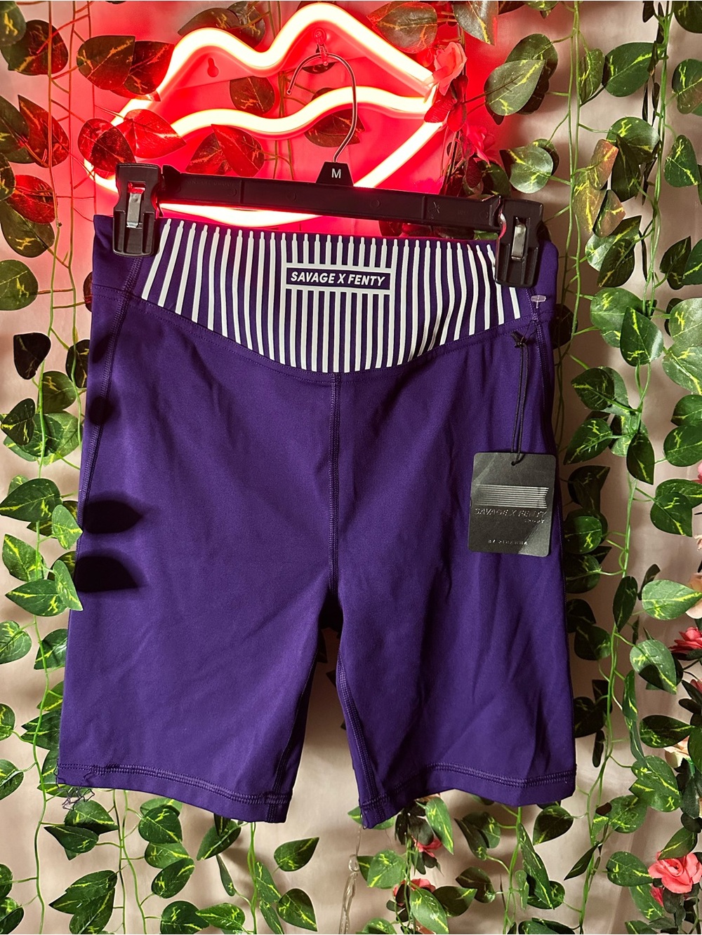 Savage X Fenty Deep Purple High-Rise Bike Shorts with Striped Waistband